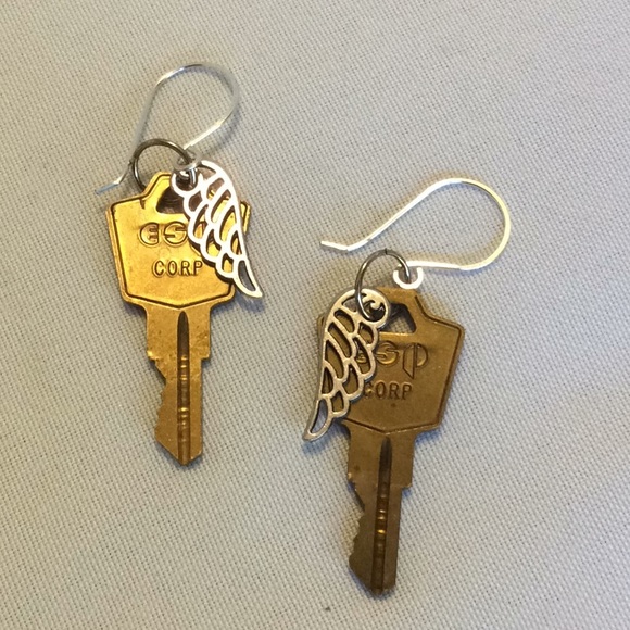 Handmade Keys and Wings Earrings ❗️ON SALE ❗️ - Picture 2 of 3